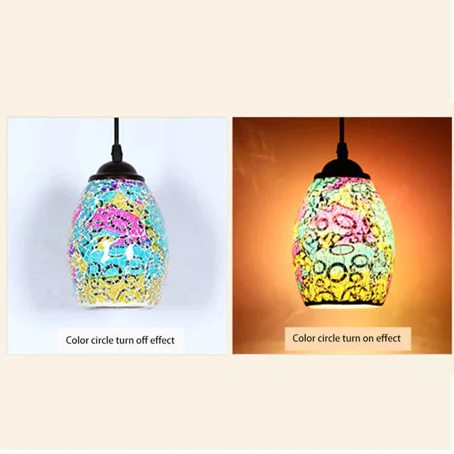 Tiffany Pendent Lamp Handmade Moroccan Mosaic Hanging Light Creative Stained Glass E27 Vintage