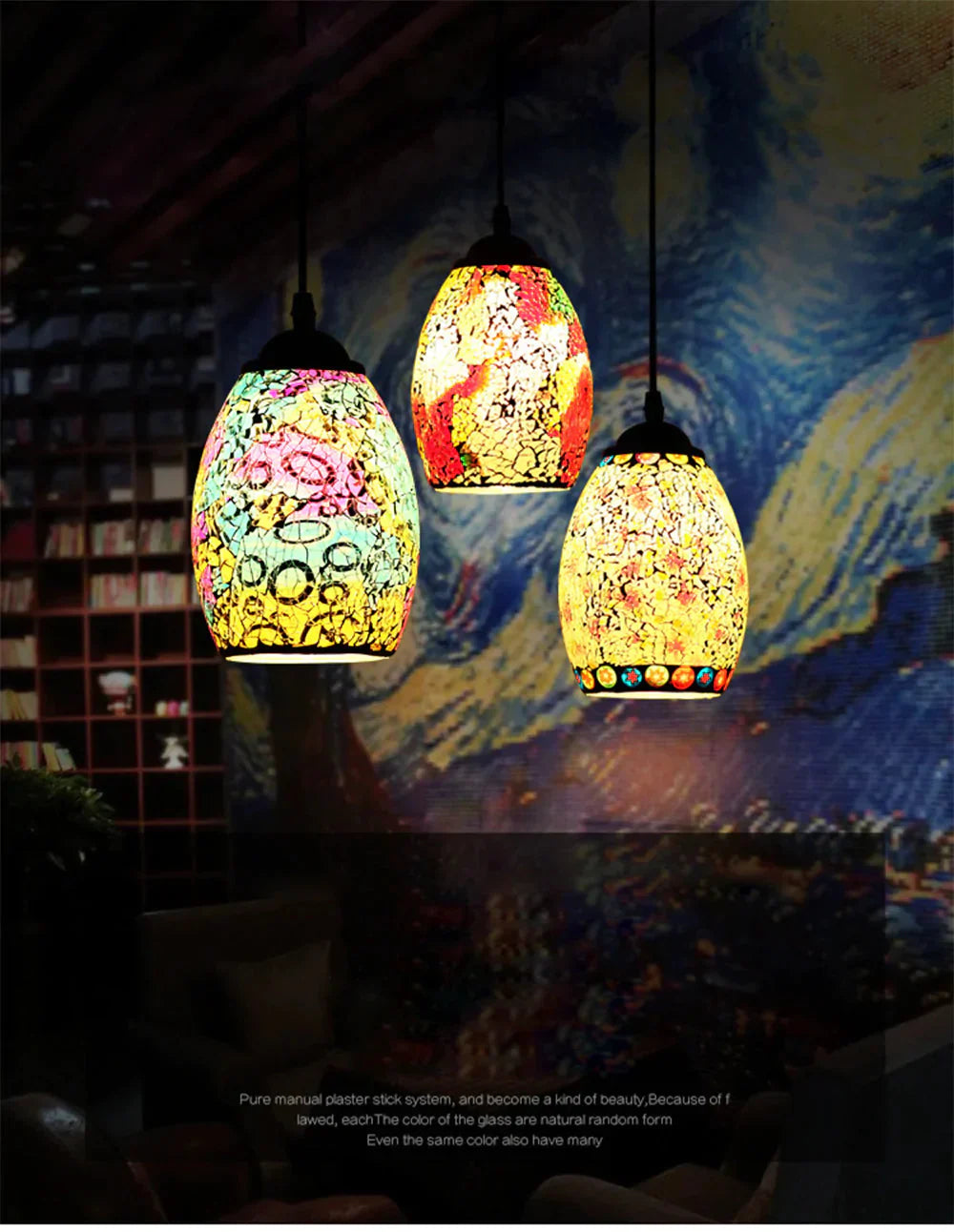Tiffany Pendent Lamp Handmade Moroccan Mosaic Hanging Light Creative Stained Glass E27 Vintage