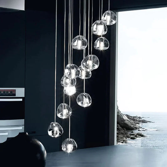 Crystal Chandeliers Lighting Loft Hanging Lamp Staircase Modern Luxury Long Wire Cristal Balls