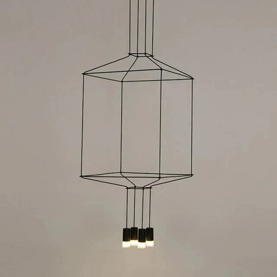 Creative Modern Art Pendant Lamp Light Black Metal Long Wire Simple Shape Kitchen Bar Hanging