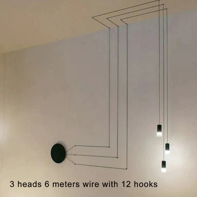 Creative Modern Art Pendant Lamp Light Black Metal Long Wire Simple Shape Kitchen Bar Hanging