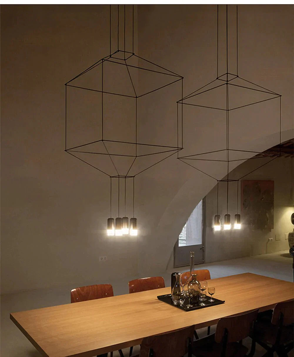 Creative Modern Art Pendant Lamp Light Black Metal Long Wire Simple Shape Kitchen Bar Hanging