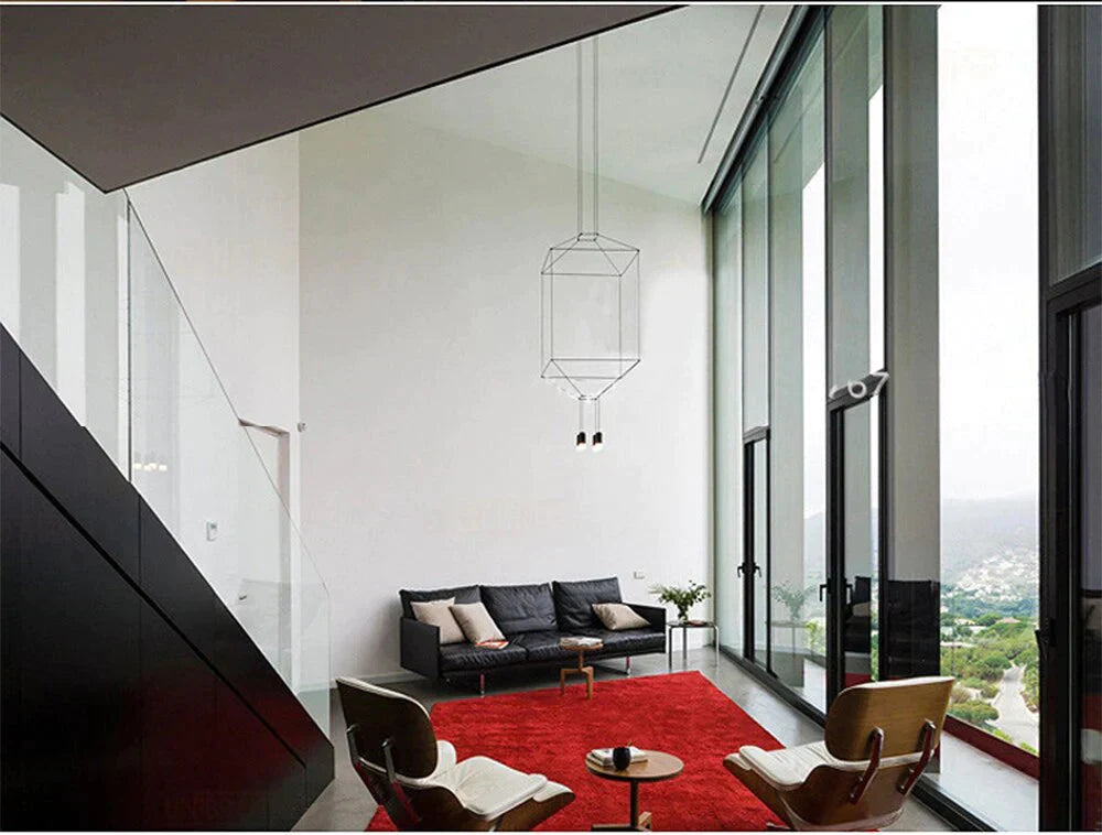 Creative Modern Art Pendant Lamp Light Black Metal Long Wire Simple Shape Kitchen Bar Hanging