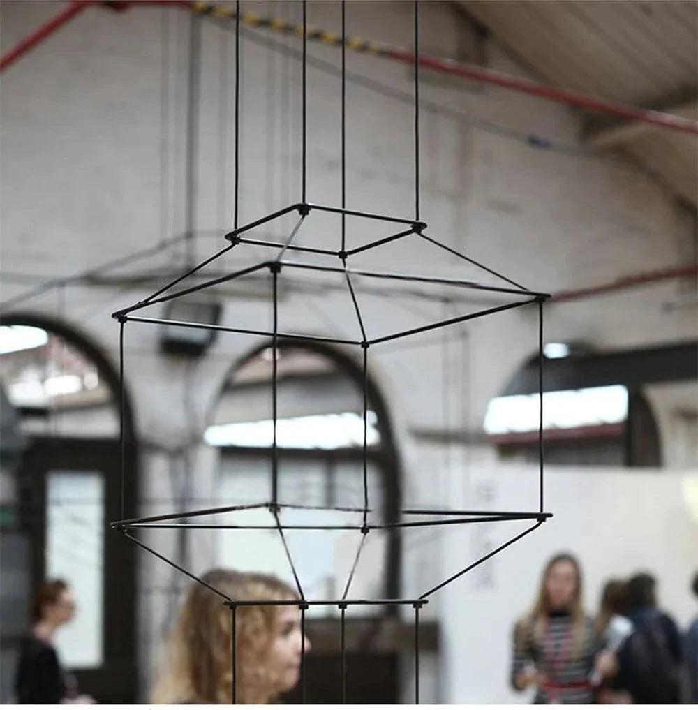 Creative Modern Art Pendant Lamp Light Black Metal Long Wire Simple Shape Kitchen Bar Hanging