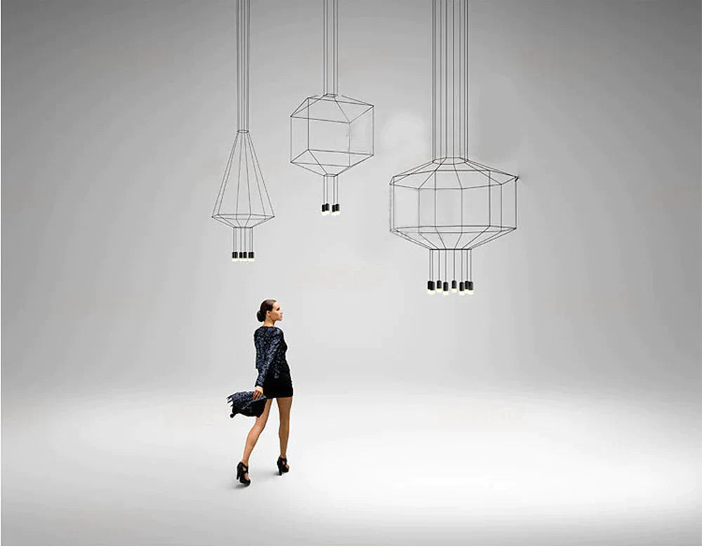 Creative Modern Art Pendant Lamp Light Black Metal Long Wire Simple Shape Kitchen Bar Hanging