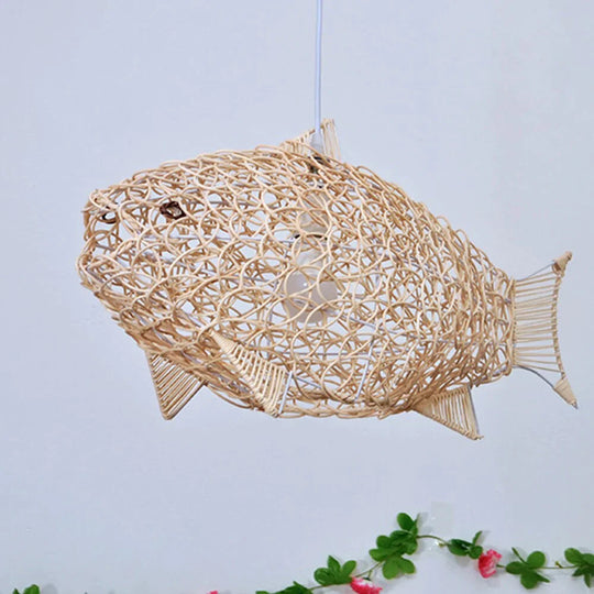 Creative Fish Pendant Lights Hand Woven Rattan Hanging Lamps Restaurant Bedroom Bar Light Fixture