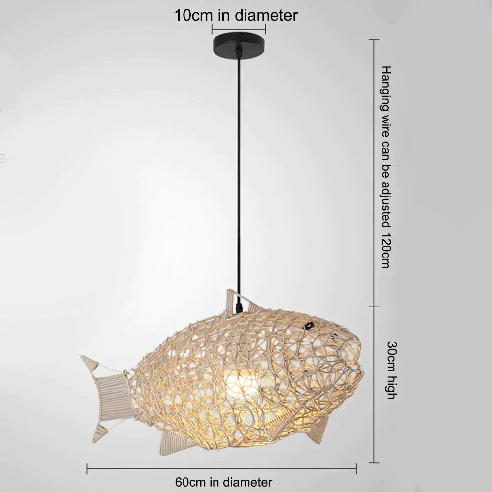 Creative Fish Pendant Lights Hand Woven Rattan Hanging Lamps Restaurant Bedroom Bar Light Fixture