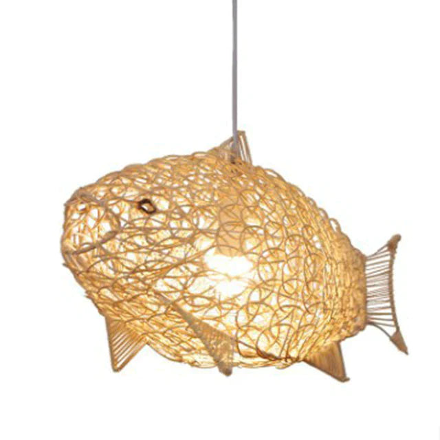 Creative Fish Pendant Lights Hand Woven Rattan Hanging Lamps Restaurant Bedroom Bar Light Fixture