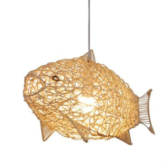 Creative Fish Pendant Lights Hand Woven Rattan Hanging Lamps Restaurant Bedroom Bar Light Fixture
