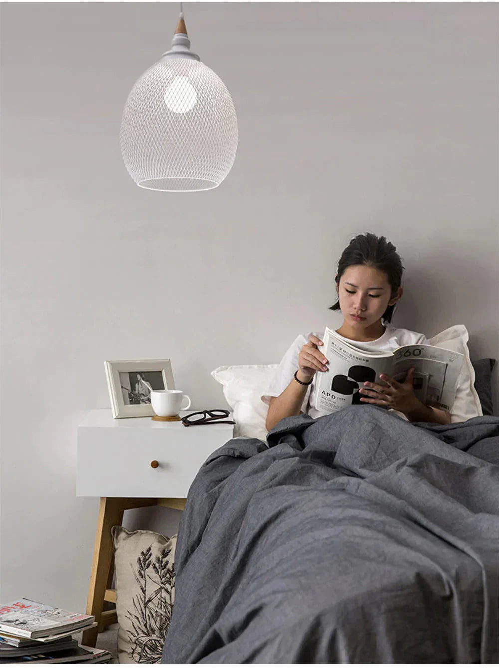 Wrought Iron Pendant Lights Hanging Lamp Wood Pleated Net Lighting E27 Restaurant Bar Hall Light