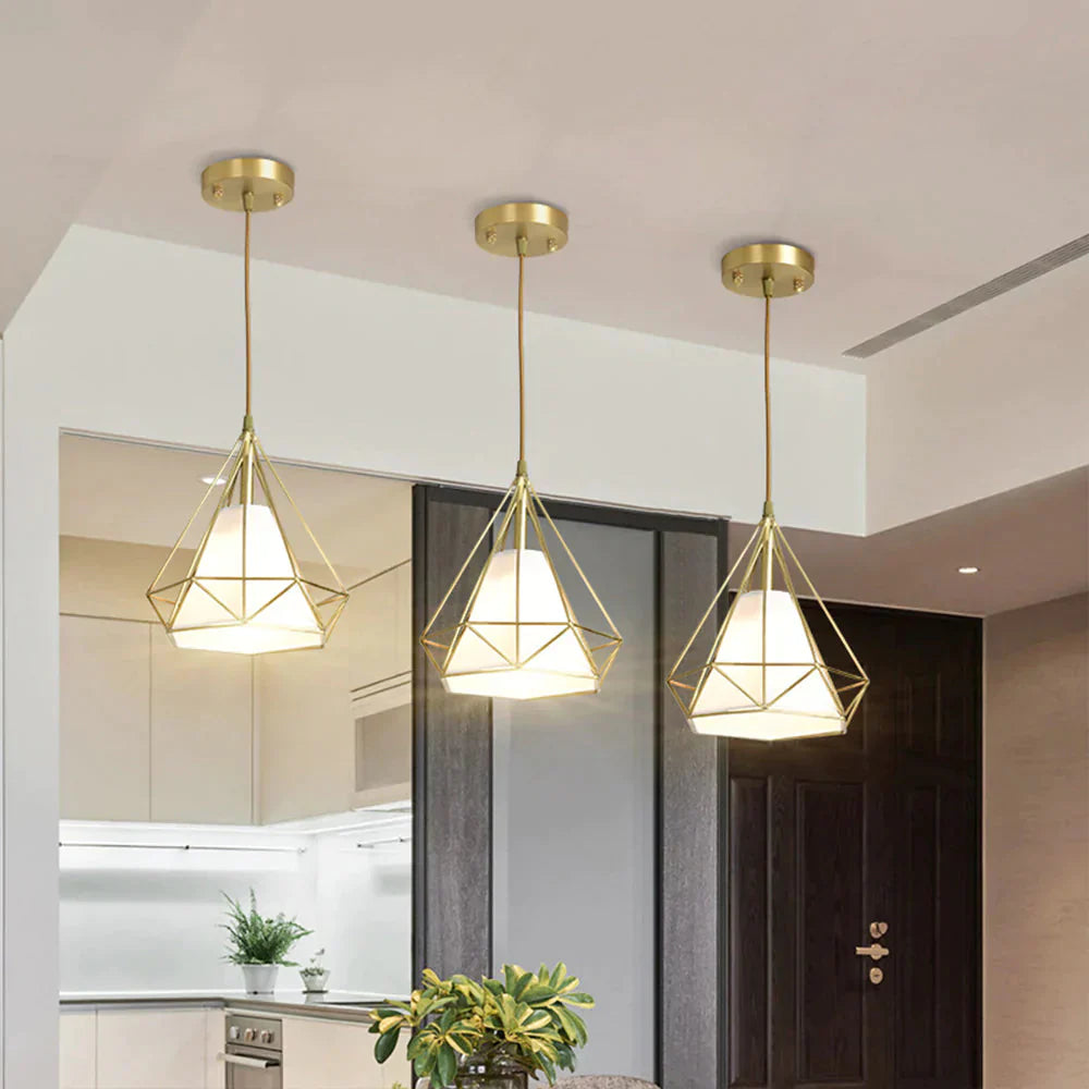Diamond Pyramid Pendent Lamp Light Hanging Lamps Modern Nordic Creative E27 Copper Led Restaurant