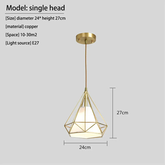 Diamond Pyramid Pendent Lamp Light Hanging Lamps Modern Nordic Creative E27 Copper Led Restaurant