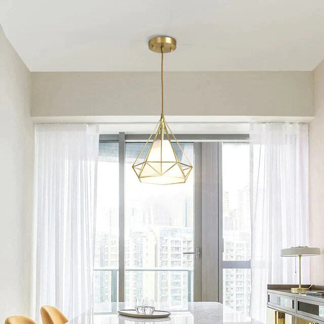 Diamond Pyramid Pendent Lamp Light Hanging Lamps Modern Nordic Creative E27 Copper Led Restaurant