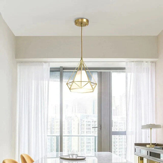 Diamond Pyramid Pendent Lamp Light Hanging Lamps Modern Nordic Creative E27 Copper Led Restaurant