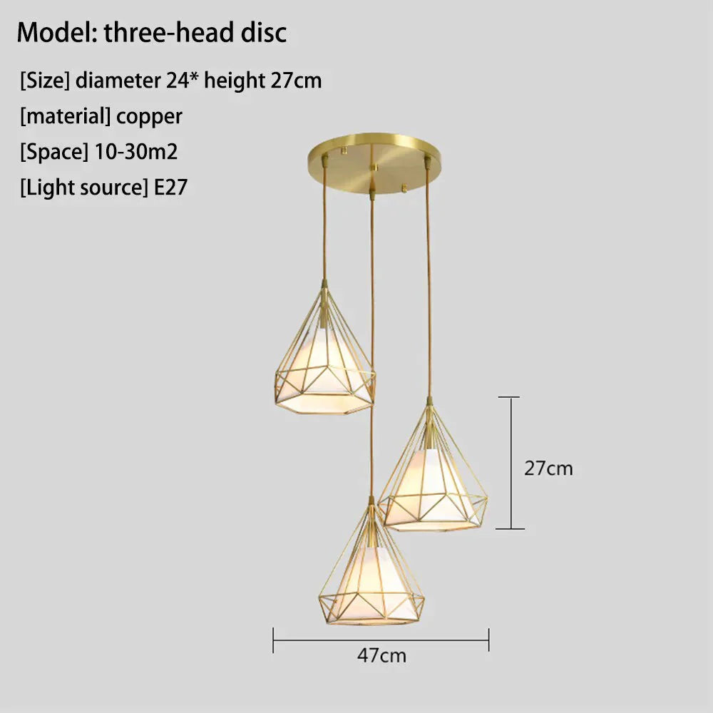 Diamond Pyramid Pendent Lamp Light Hanging Lamps Modern Nordic Creative E27 Copper Led Restaurant