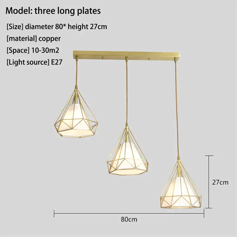 Diamond Pyramid Pendent Lamp Light Hanging Lamps Modern Nordic Creative E27 Copper Led Restaurant