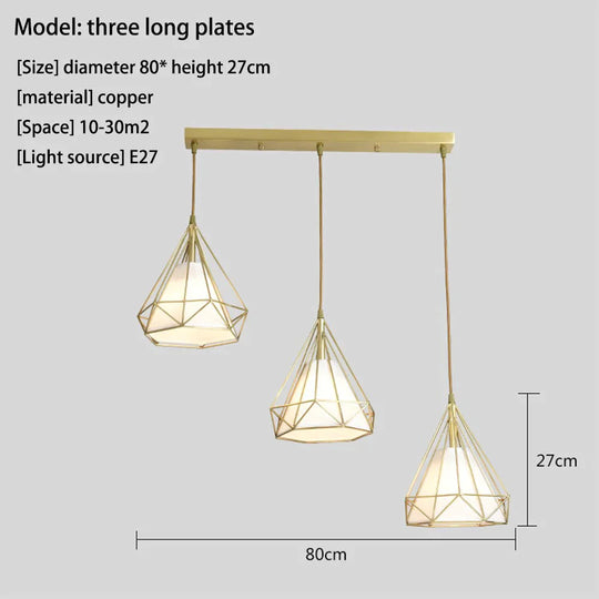 Diamond Pyramid Pendent Lamp Light Hanging Lamps Modern Nordic Creative E27 Copper Led Restaurant