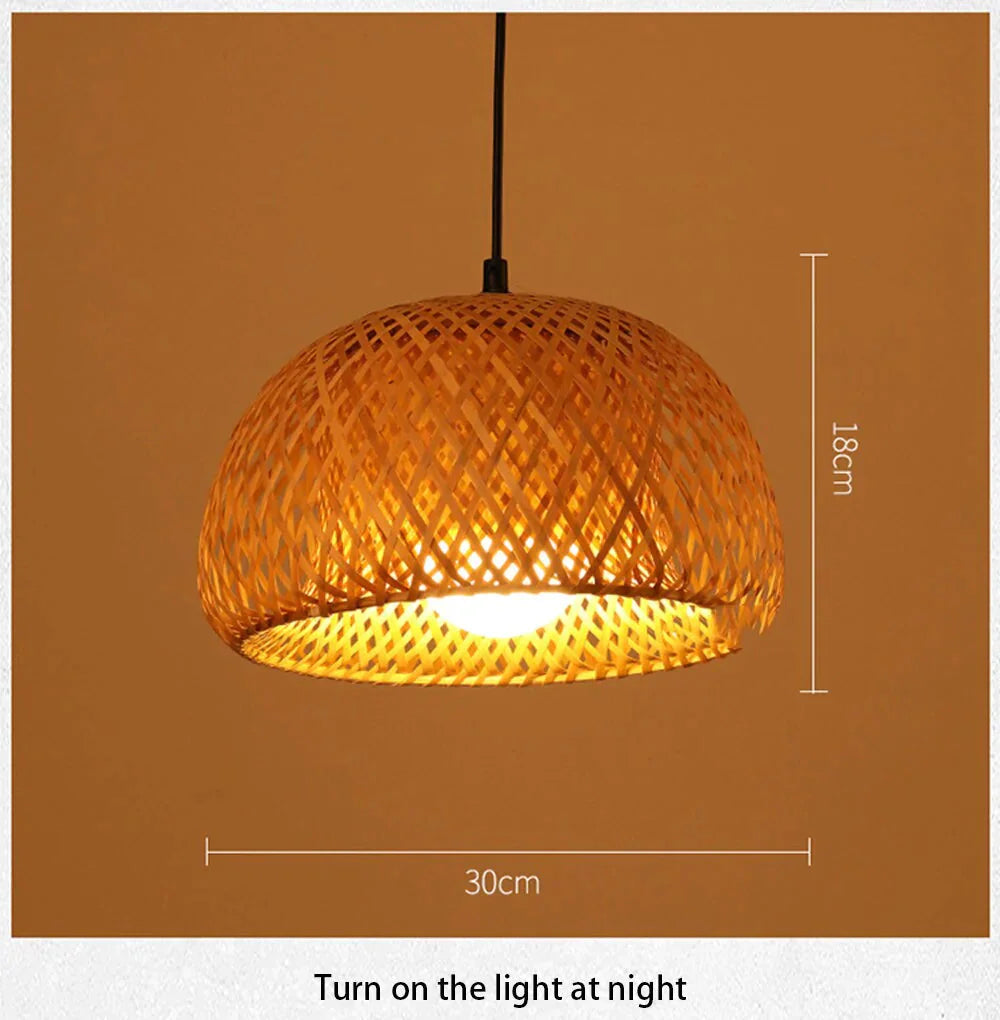 Bamboo Pendant Light Chinese Led Weaving Nest Antique E27 Hanging Lamps Lanterns Living Room