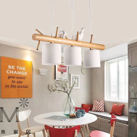 Solid Wood Chandelier Birds Simple Modern Restaurant Glass Lampshades Dining Room Bedroom Hanging