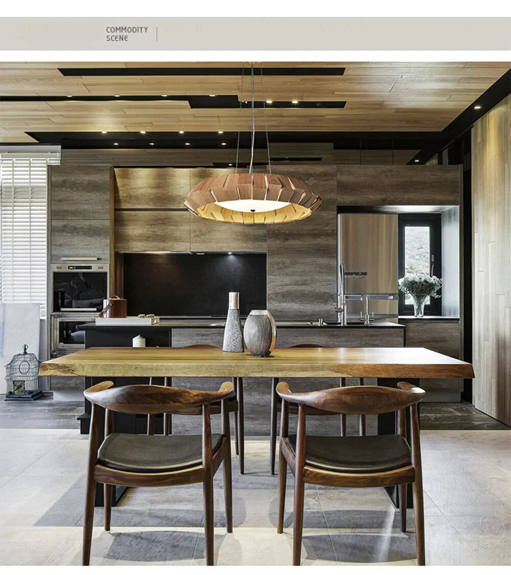 Nordic Creative Wood Pendant Lights Led Round Hanging Lamp For Living Room Study Decorative