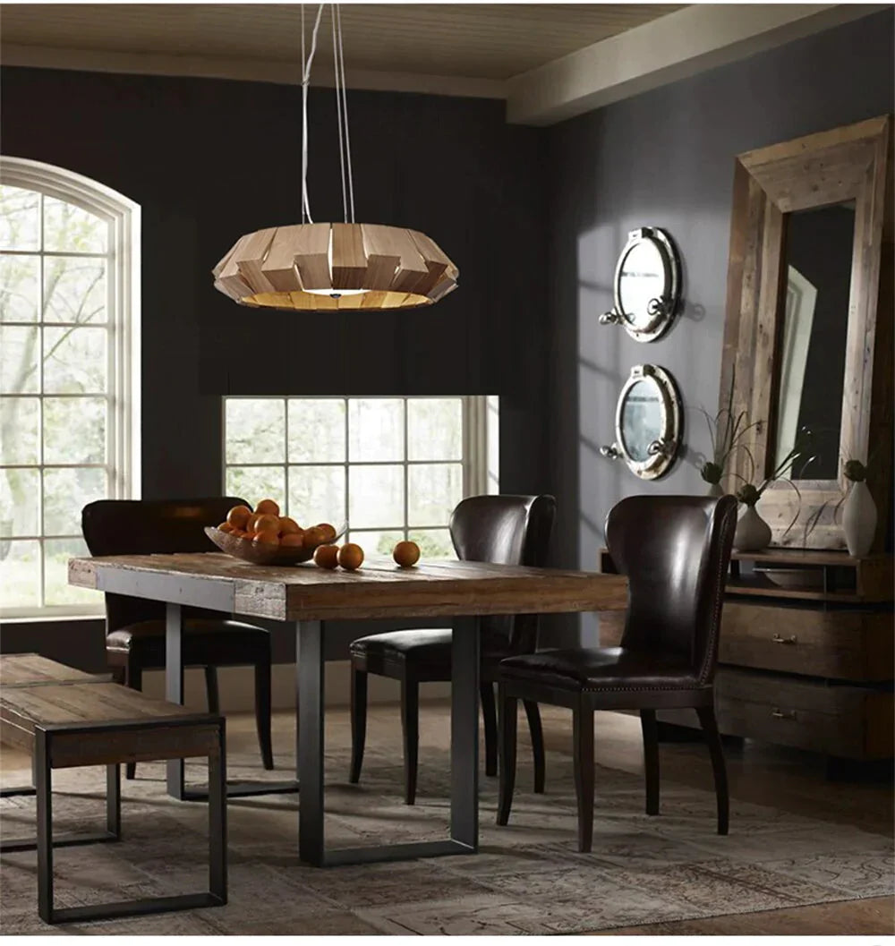 Nordic Creative Wood Pendant Lights Led Round Hanging Lamp For Living Room Study Decorative
