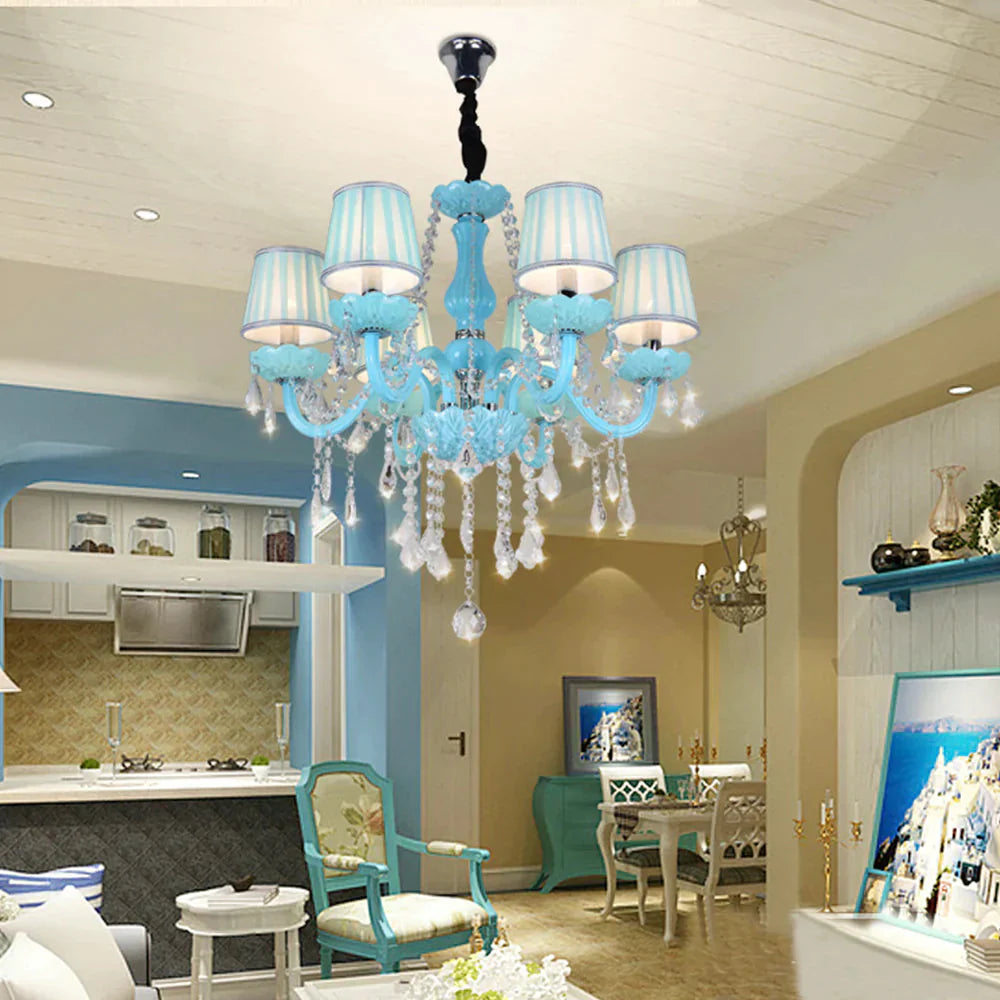 Crystal Chandelier Lighting Mediterranean Lamp Blue Lights For Kids Living Room Bedroom Coffee Shop