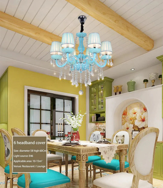Crystal Chandelier Lighting Mediterranean Lamp Blue Lights For Kids Living Room Bedroom Coffee Shop