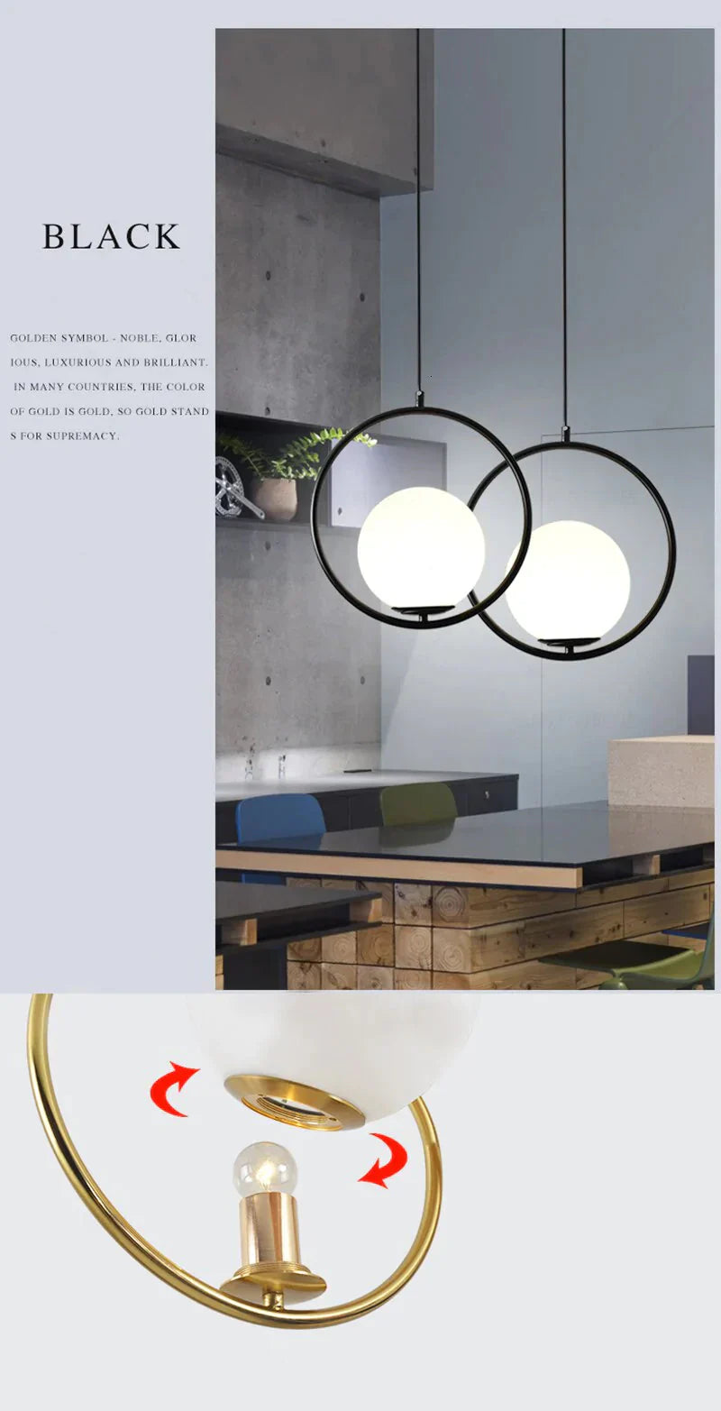 Simple Circled Iron Glass Pendant Light Led E27 Loft Modern Hanging Lamp With 2 Colors For Parlor