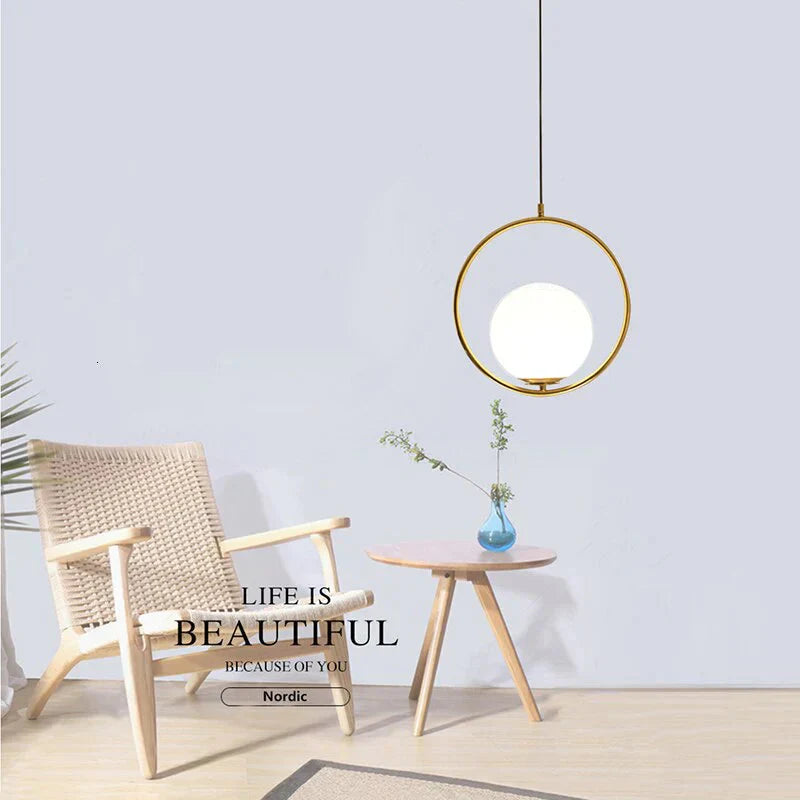 Simple Circled Iron Glass Pendant Light Led E27 Loft Modern Hanging Lamp With 2 Colors For Parlor