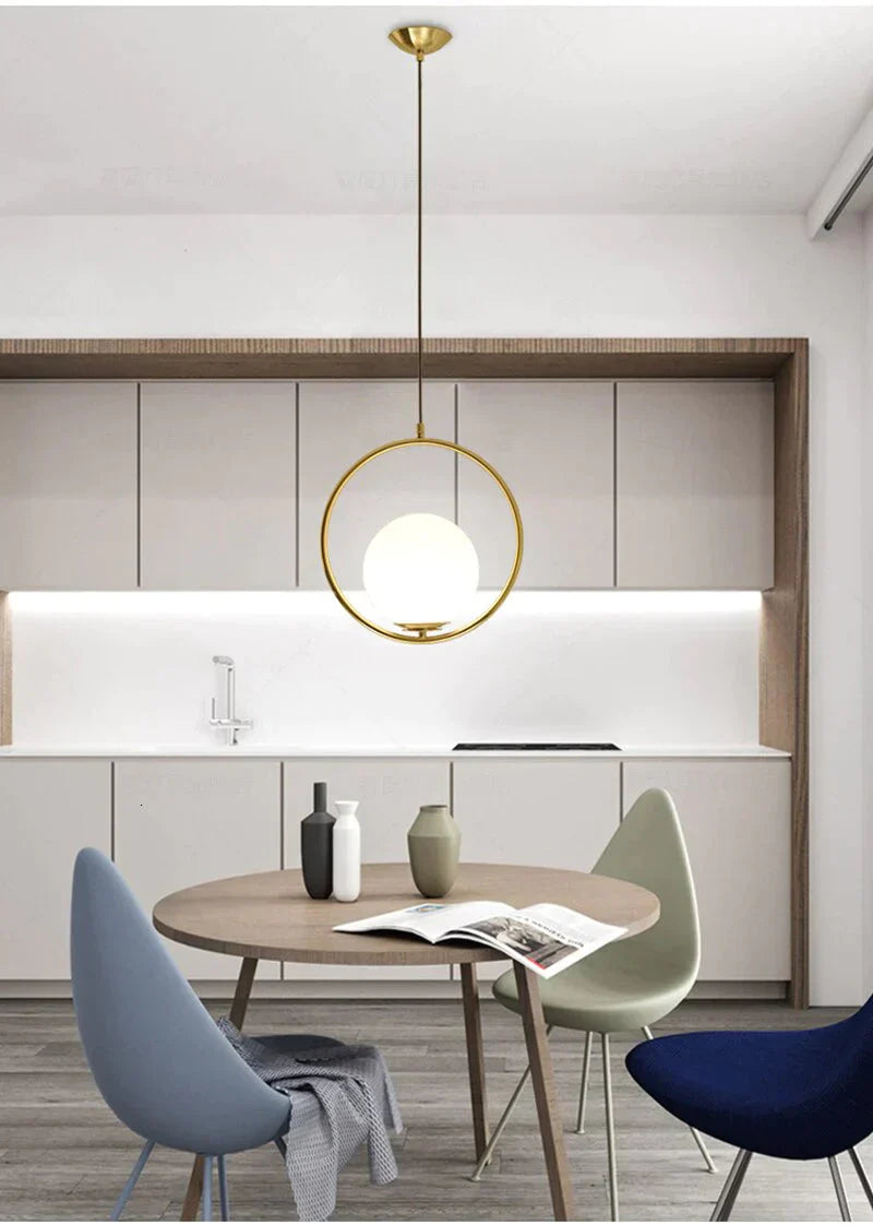 Simple Circled Iron Glass Pendant Light Led E27 Loft Modern Hanging Lamp With 2 Colors For Parlor
