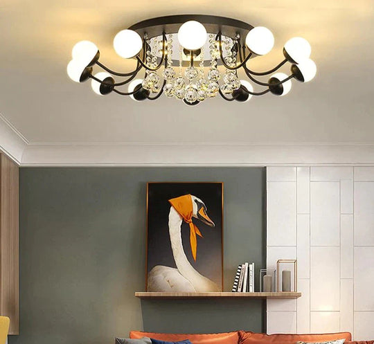 Modern Led Crystal Pendant Lights Art Ball Black/White Lighting For Living Room Bedroom Dining