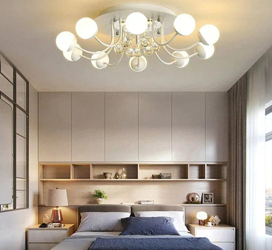 Modern Led Crystal Pendant Lights Art Ball Black/White Lighting For Living Room Bedroom Dining