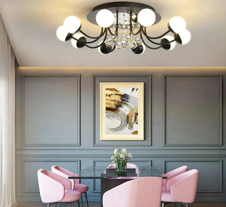 Modern Led Crystal Pendant Lights Art Ball Black/White Lighting For Living Room Bedroom Dining