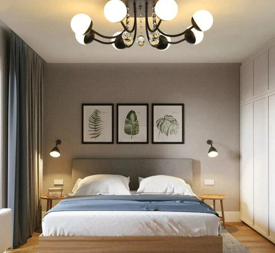 Modern Led Crystal Pendant Lights Art Ball Black/White Lighting For Living Room Bedroom Dining