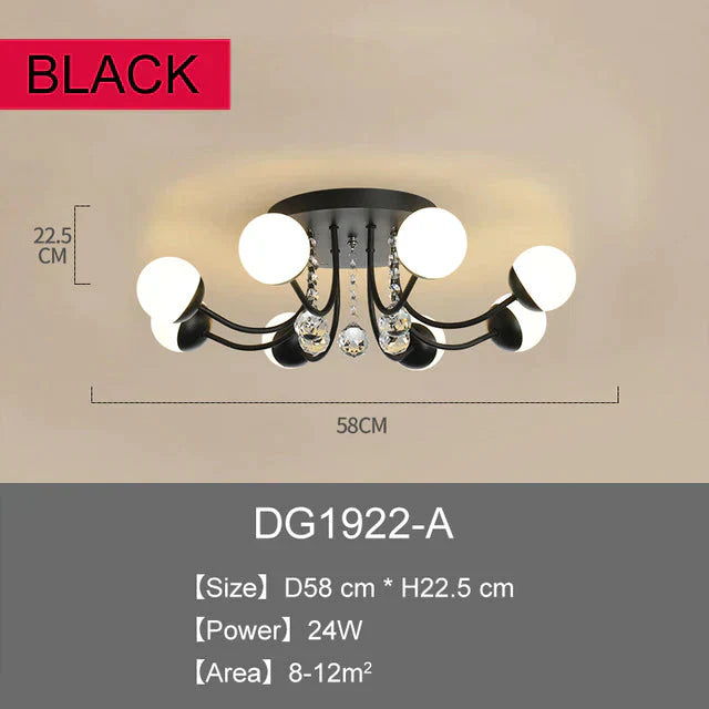 Modern Led Crystal Pendant Lights Art Ball Black/White Lighting For Living Room Bedroom Dining