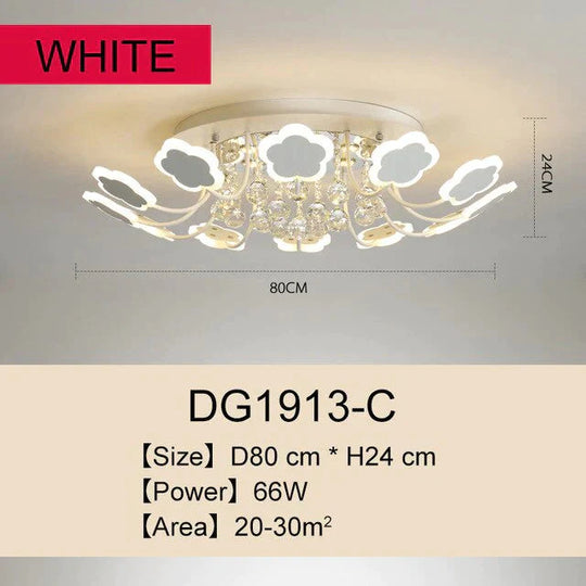 Modern Crystal Pendant Lights White Flower Creative Led Lamp For Living Room Bedroom Kitchen