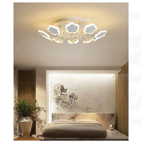 Modern Crystal Pendant Lights White Flower Creative Led Lamp For Living Room Bedroom Kitchen