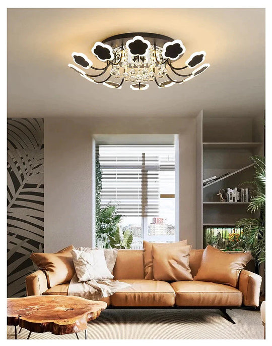 Modern Crystal Pendant Lights White Flower Creative Led Lamp For Living Room Bedroom Kitchen