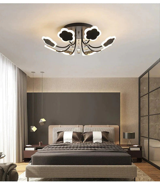 Modern Crystal Pendant Lights White Flower Creative Led Lamp For Living Room Bedroom Kitchen