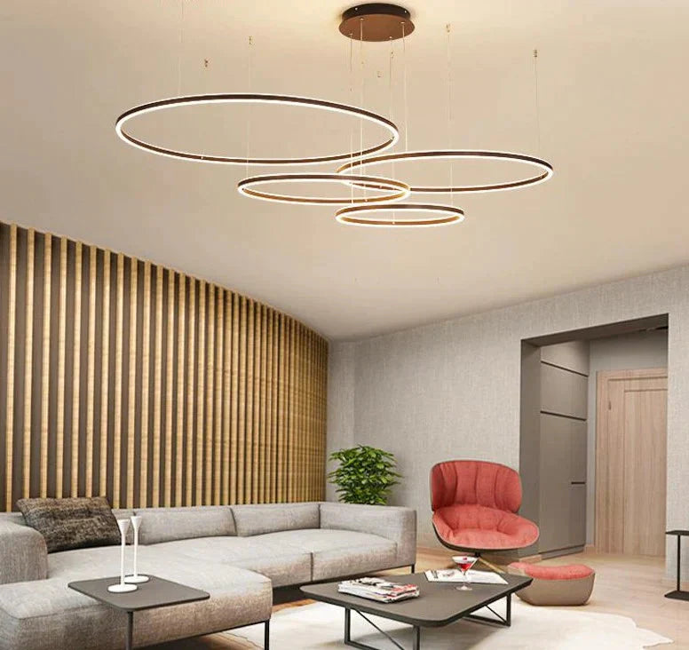 Nordic Led Pendant Lights Art Free Combination Rings Cord Lamp For Living Room Kitchen Cafe Bedroom