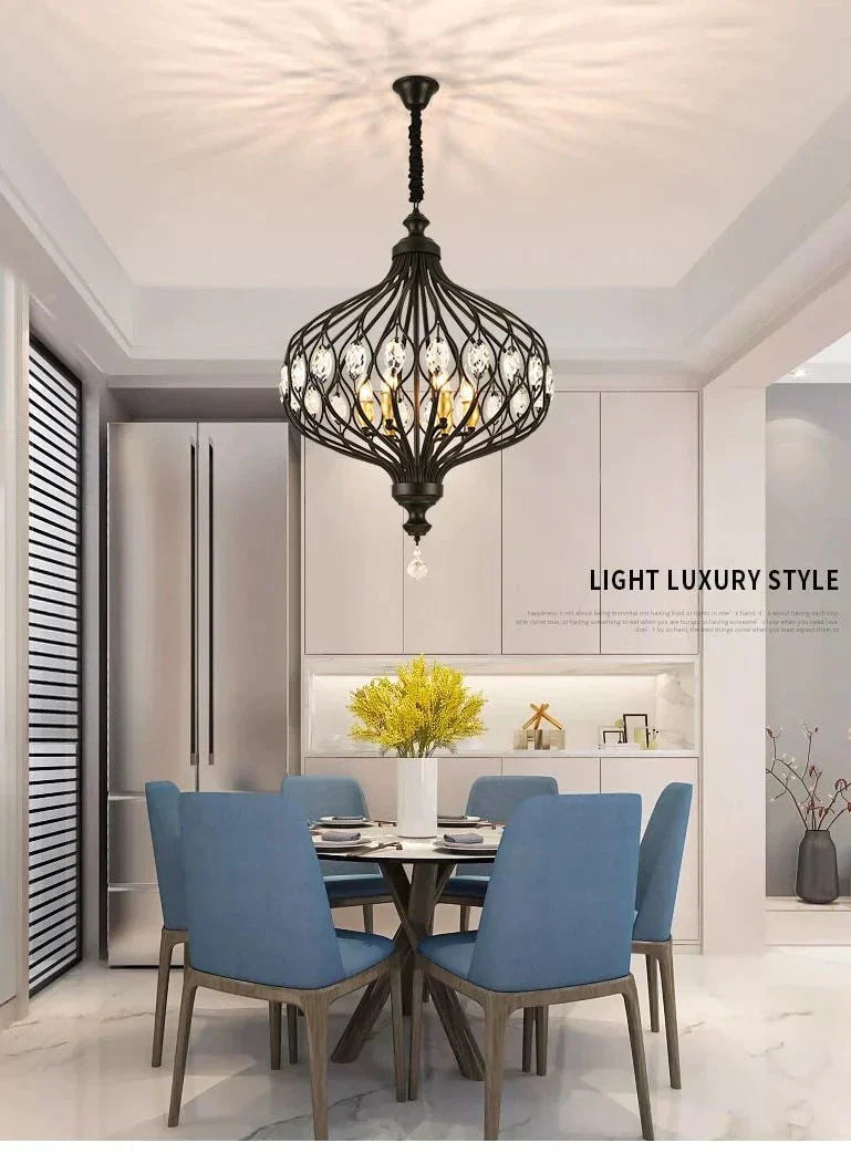 Nordic Crystal Pendant Lights Black Dining Table Lamp Hanging Light For Kitchen Living Room Bedroom
