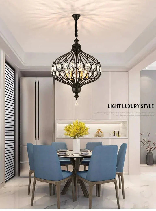 Nordic Crystal Pendant Lights Black Dining Table Lamp Hanging Light For Kitchen Living Room Bedroom