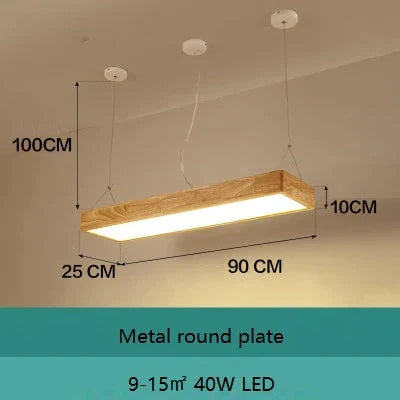 Pendant Lights Natural Wood Modern Rectangular Long Lamp Hotel Hall Shop Commercial Study Room
