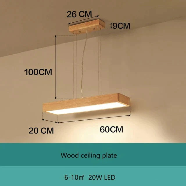 Pendant Lights Natural Wood Modern Rectangular Long Lamp Hotel Hall Shop Commercial Study Room
