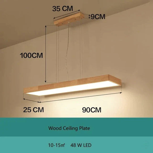 Pendant Lights Natural Wood Modern Rectangular Long Lamp Hotel Hall Shop Commercial Study Room
