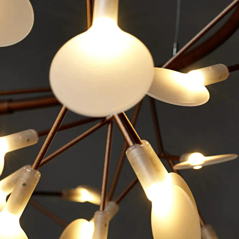 Modern Led Big Round Pendant Lamp With Firefly Tree Branch And Leaf Design Ideal For Restaurants