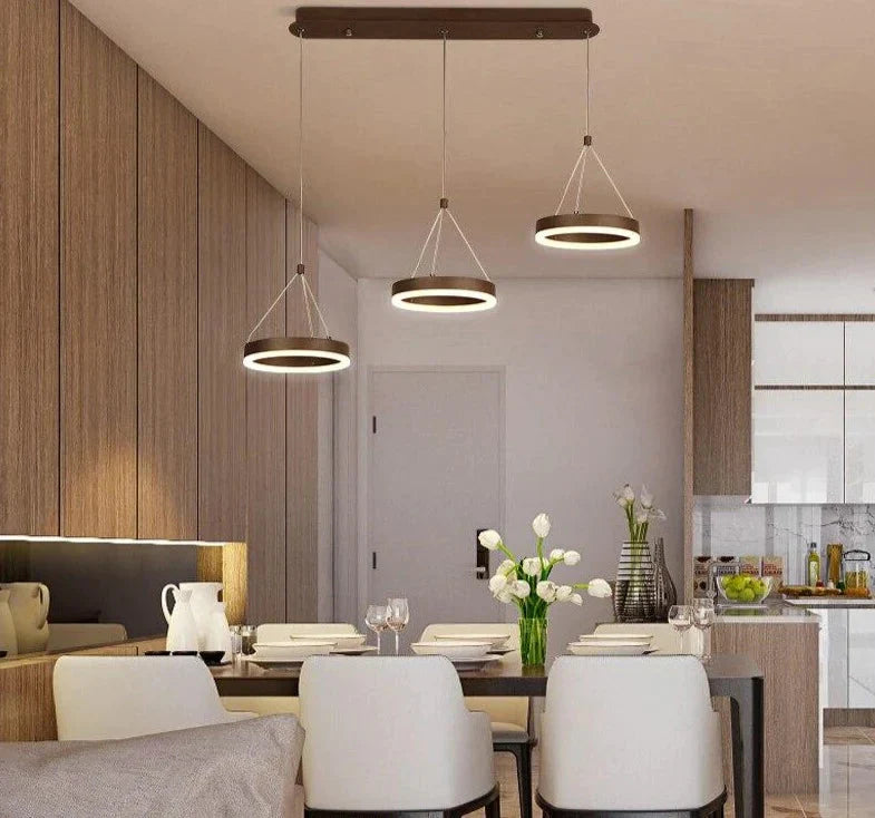 Coffee Led Pendant Light Kitchen Dinning Room Backside Lighting 3 Heads Round Acrylic Lamp Lustres