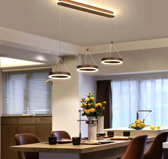 Coffee Led Pendant Light Kitchen Dinning Room Backside Lighting 3 Heads Round Acrylic Lamp Lustres