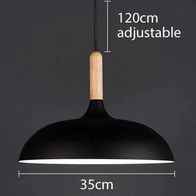 Pendant Light 35Cm Diameter Matte Aluminum Lampshade 10Cm Iron Base Solid Wood Accessories 1.2 M