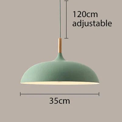 Pendant Light 35Cm Diameter Matte Aluminum Lampshade 10Cm Iron Base Solid Wood Accessories 1.2 M